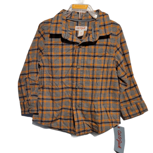 Cat & Jack Plaid Orange Button Down Shirt - Picture 1 of 4